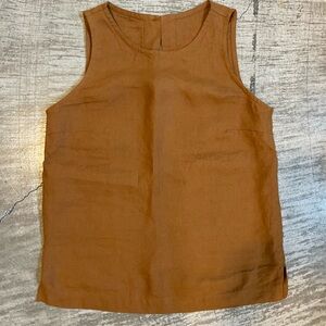 notPERFECTLINEN Sleeveless tank linen BAY-2 top Toast S/M 22” length